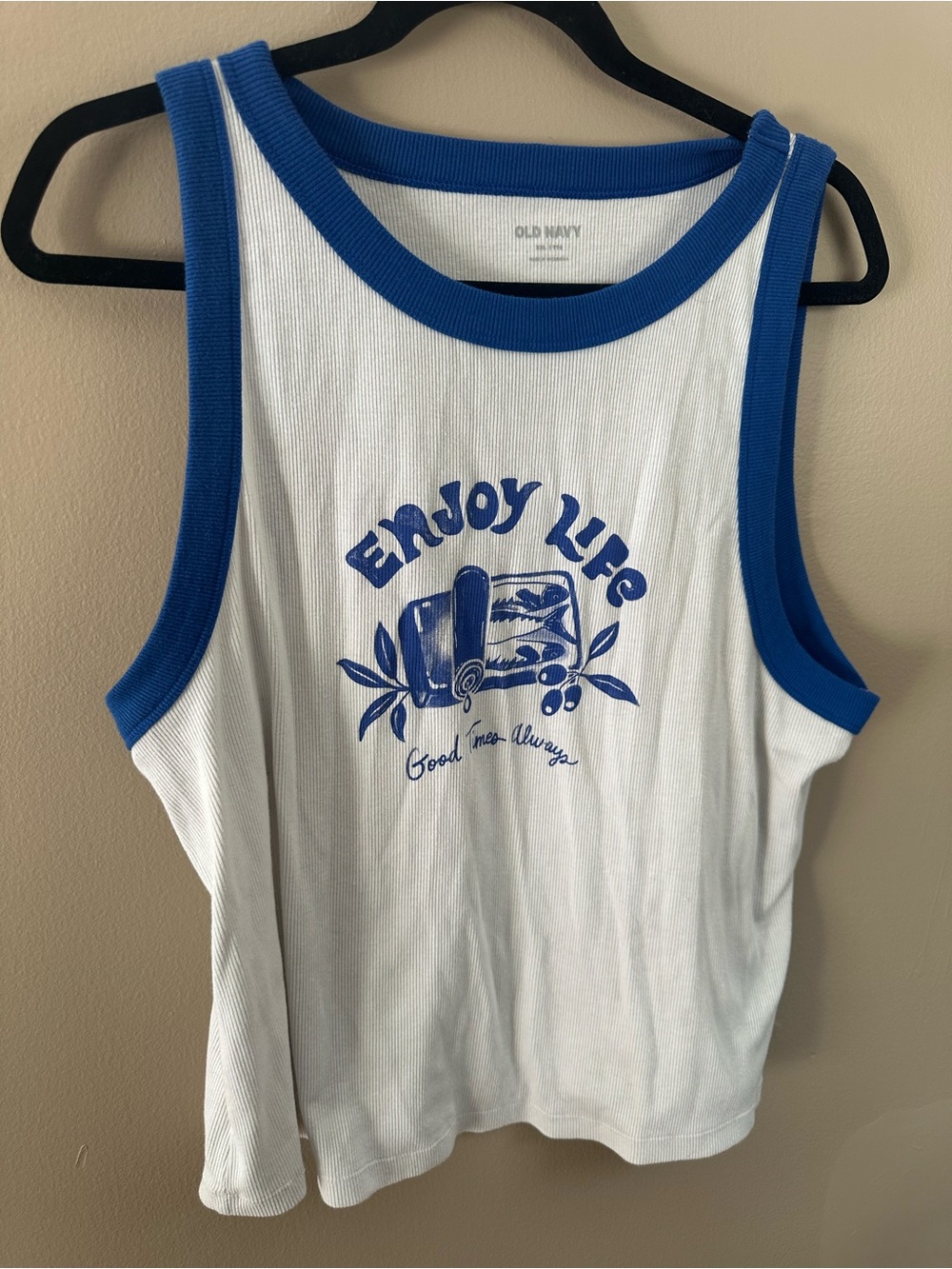 Old Navy Ribbed Graphic Ringer Tank Top "Enjoy Life" Sardines - Size XXL